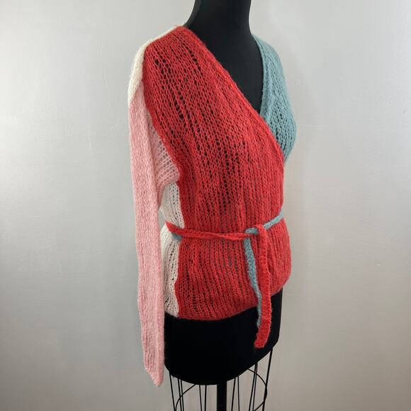 Maiami Multicolor Colorblock Open-Knit Tie-Waist Cardigan Sweater Berlin S/M - Picture 3 of 10